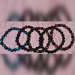 5pc Set Elegant Tiger Eye Multicolor Beaded Bracelet Set